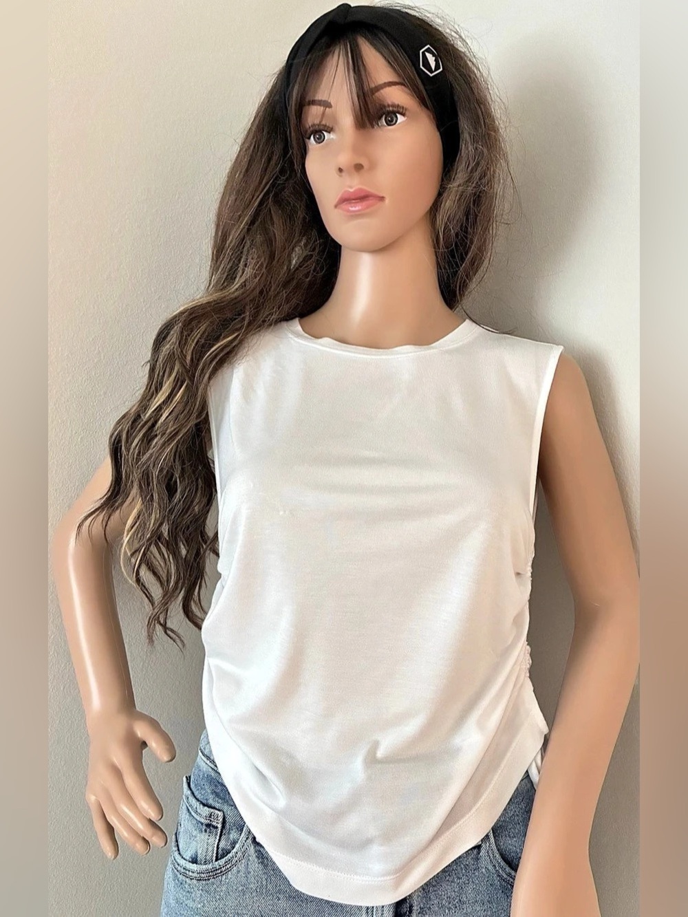 ON•34TH Side-Tie Tank Top Ruched White Tank XXS
